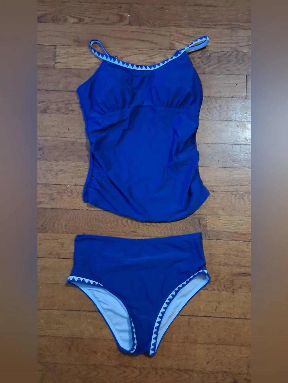 Royal Blue Two-Piece Tankini Swim Set with Chevron Trim